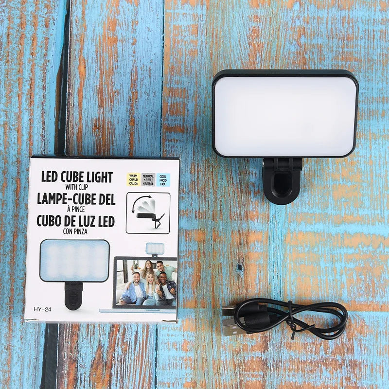 Mini luz portátil para selfies, recargable, con clip para teléfono móvil y ordenador.