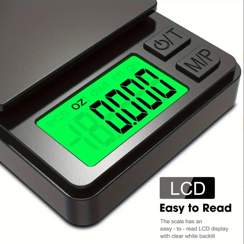 Balanza digital de gramos, alimentos, joyas, onzas/granos con LCD retroiluminado