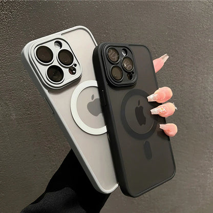 Luxury Matte Armor For Magsafe Magnetic Wireless Charging Case For iPhone 11 12 13 14 15 16 17 Air Pro Max Plus Shockproof Cover